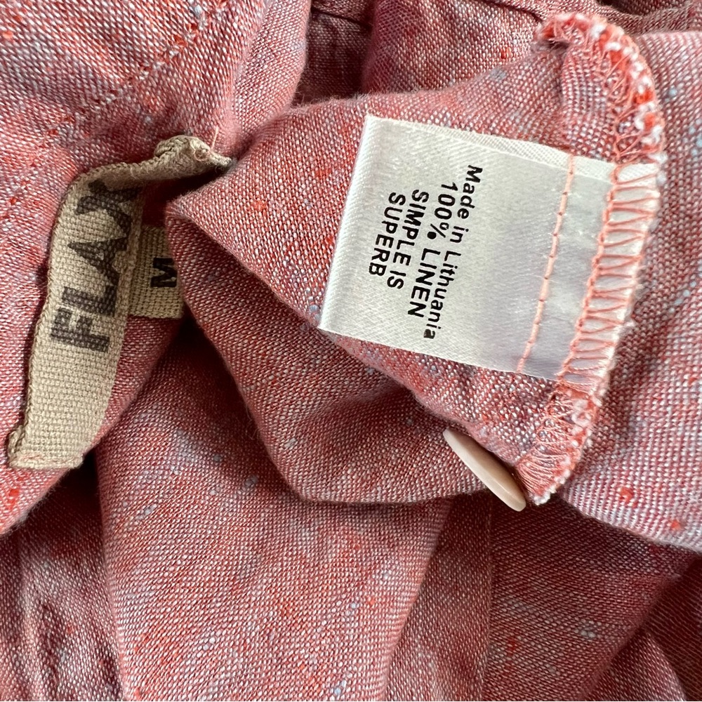 Flax 100% Linen Button Down Peplum Shirt Blouse Top Heathered Pink M Pleated - Picture 4 of 10